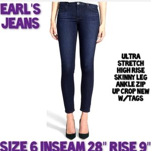 Earl Jeans Size 6 High Rise Skinny Leg Ankle Zip Up Cuffs NWT